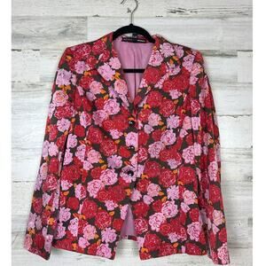 Linda Allard Ellen Tracy women 4 Red Pink Floral Corpcore Y2K Blazer jacket silk